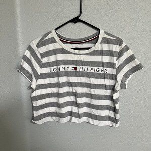 Tommy Hilfiger Gray and White Striped Crop Top